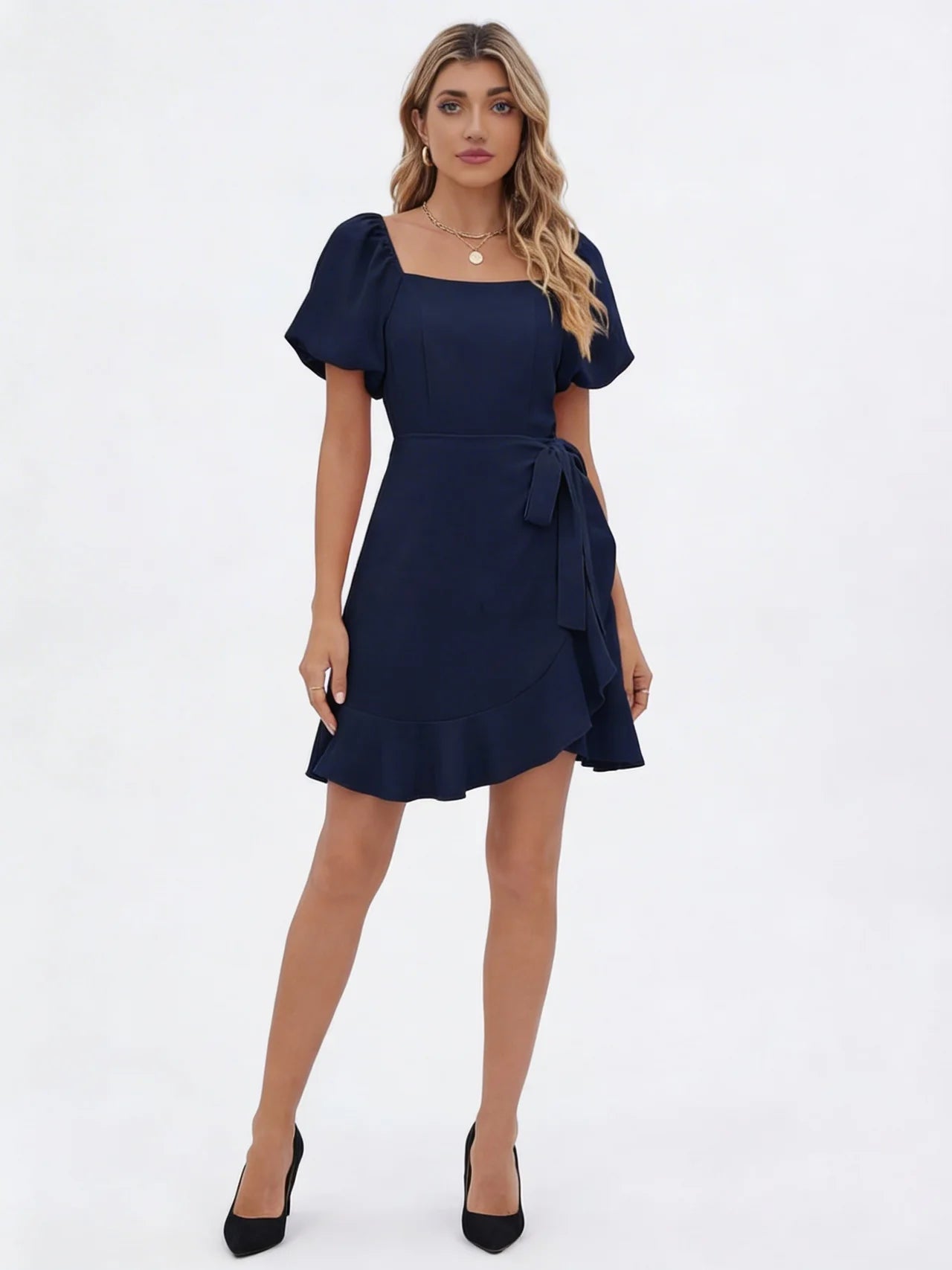 Sabrina™ | Vestido con Cuello Cuadrado y Lazo en Cintura